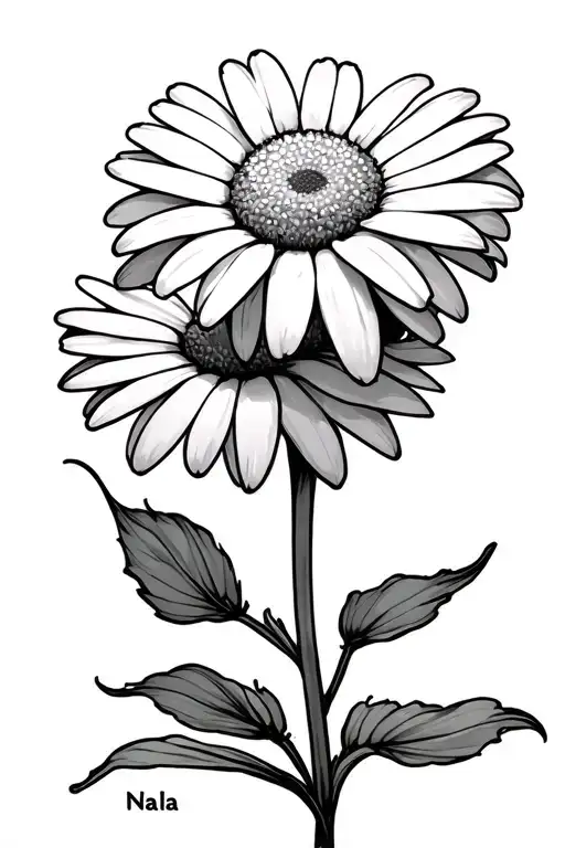 fine line, minimalistic, of a daisy doesn't look cartoony, has the name Nala  tattoo design idea