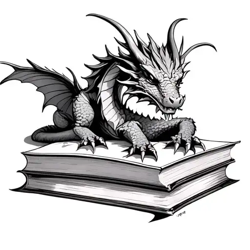 mythical dragon not mean sleeping on books fairy style tattoo design idea