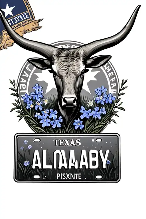texas longhorn logo, texas state seal, Texas license plate, the Alamo, bluebonnets  tattoo design idea