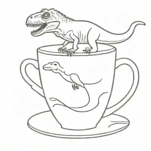 t rex coming out of a tea cup tattoo design idea