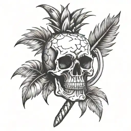 Pineapple with bar spoons and a skull incorporated somehow tattoo design idea