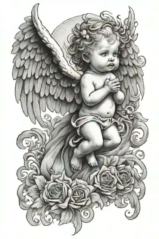Baby angel wings flying tattoo design idea