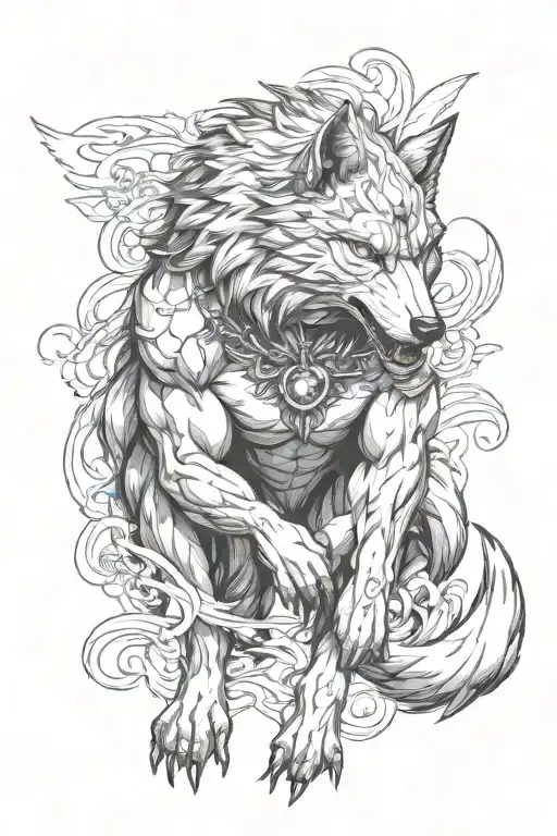 tattoo masculine Powerful majestic giant naughty wolf entire body tattoo design idea