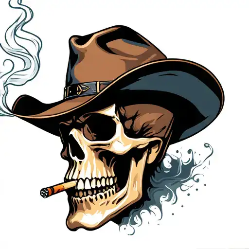 skull cowboy smoking cigarette tattoo design idea