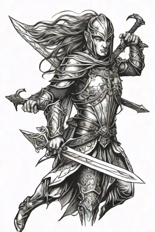 Lord of the rings high elven warrior with shield and sword  tattoo design idea