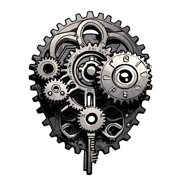 elegant cogs and gears with locks and keys tattoo design idea