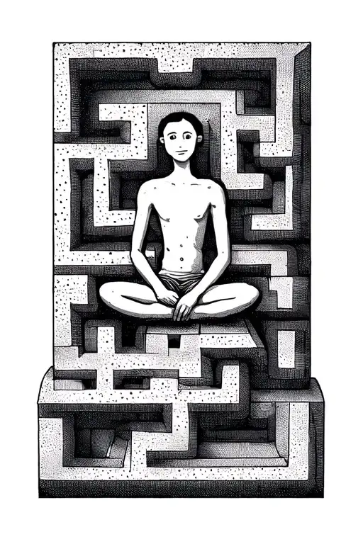 maze with stick figure sitting on top  tattoo design idea