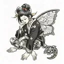 cartoon fairy sitting cross legged tattoo design idea