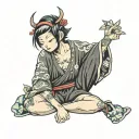 cartoon fairy sitting cross legged tattoo design idea