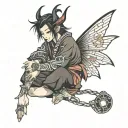 cartoon fairy sitting cross legged tattoo design idea