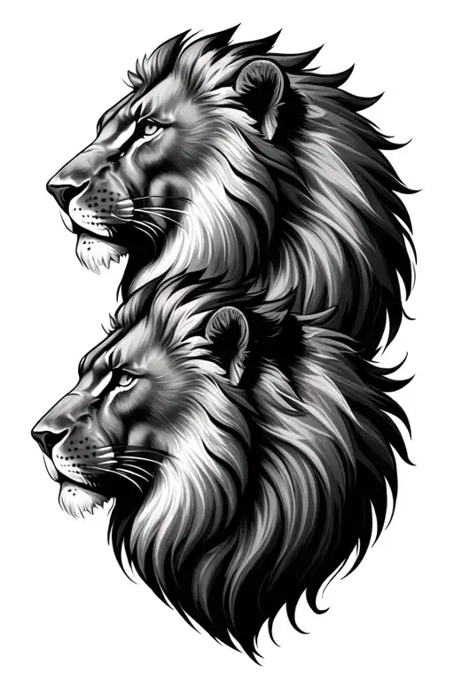 3 lions head profile holding each other tattoo design idea