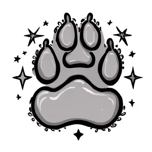 memorial dog paw print with stars forming the shape tattoo design idea