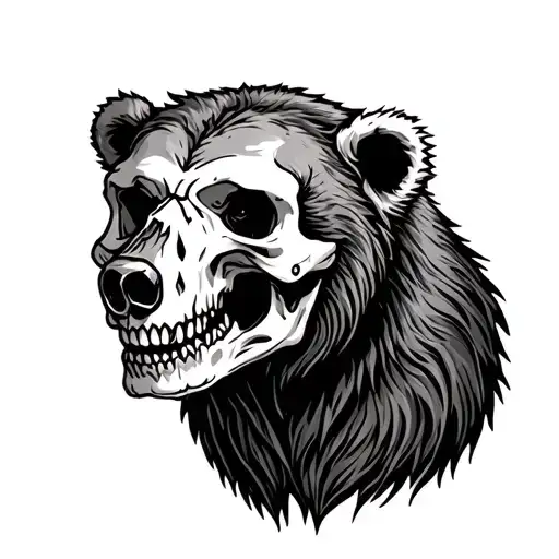 grizzly bear death skull tattoo design idea
