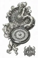 casino roulette Wheel and zeus y poseidon tattoo design idea