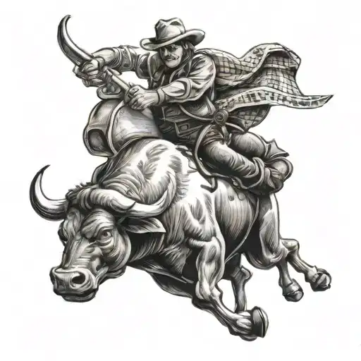 cowboy riding a bull tattoo design idea