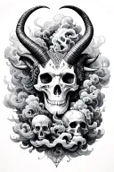 Coverup Clouds ,Smoke and skulls with Capricorn zodiac signs intertwined  tattoo design idea