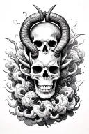 Coverup Clouds ,Smoke and skulls with Capricorn zodiac signs intertwined  tattoo design idea