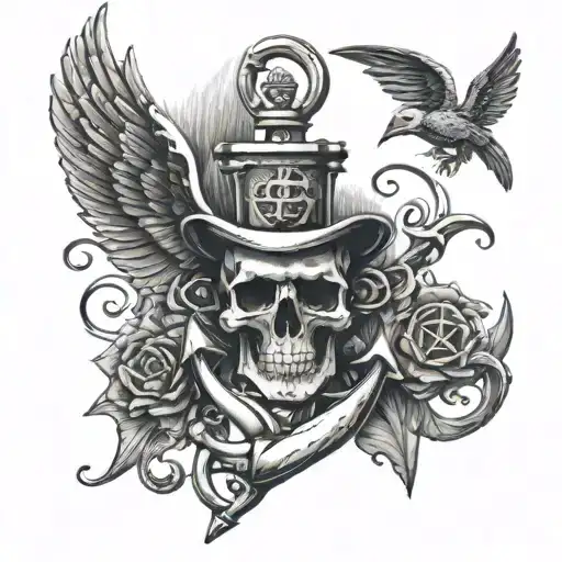 anchor with wings and bomb skull us navy tattoo design idea