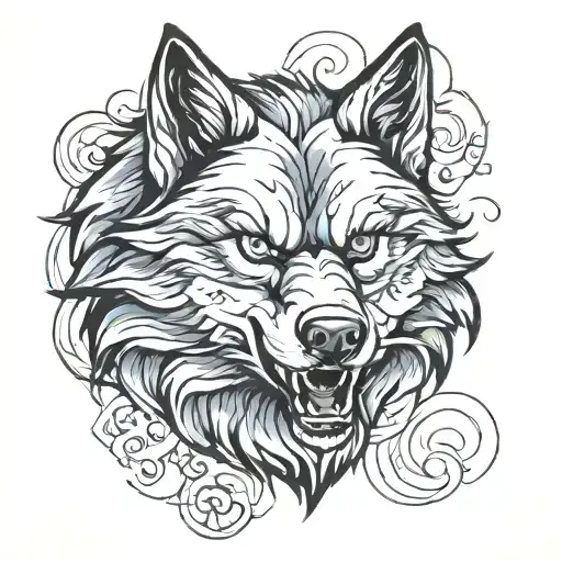 Angry wolf looking forward tattoo design idea