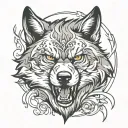 Angry wolf looking forward tattoo design idea