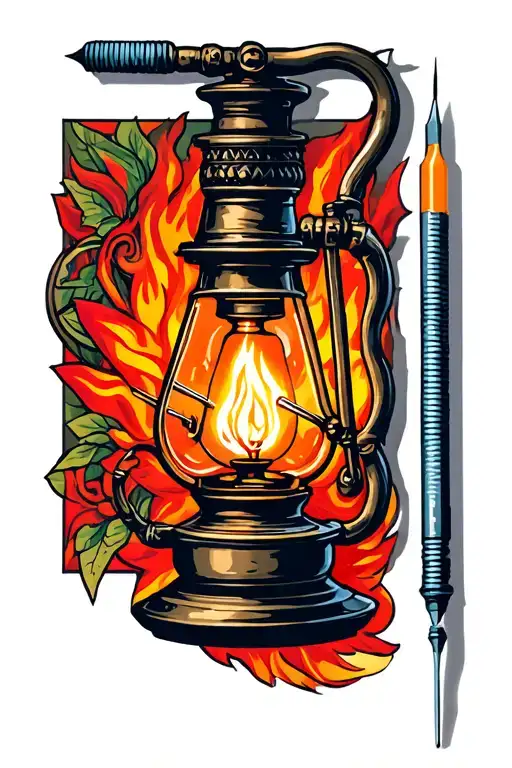"Firelight Tattoo & Piercing" oil lamp with tattoo needle tattoo design idea
