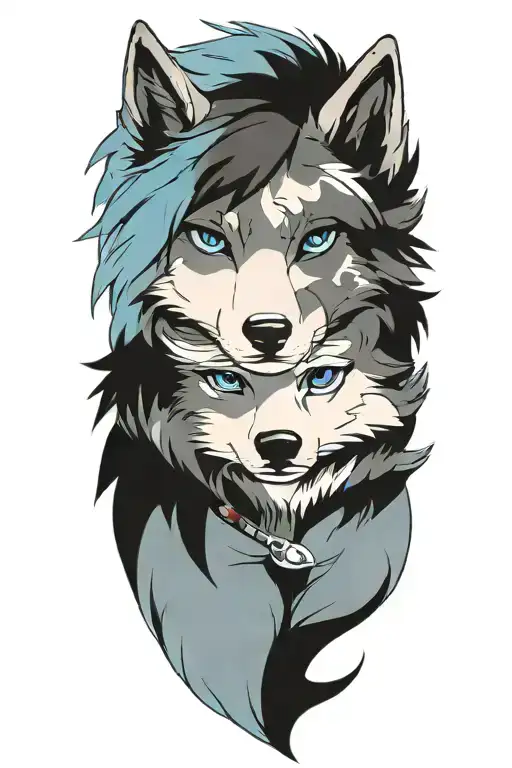 cherokee wolf puppy blue eyes gray fur anime tattoo design idea