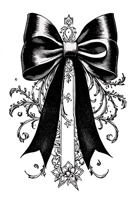 cross and black bow Elizabeth tattoo design idea