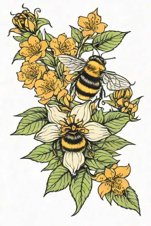 bumblebee flying near orange blossoms wrap tattoo design idea