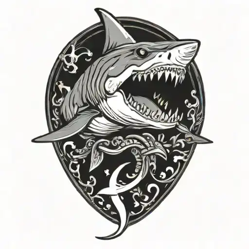 shark that has an anchor in their mouth wearing a sailor hat tattoo design idea