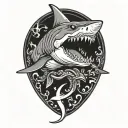 shark that has an anchor in their mouth wearing a sailor hat tattoo design idea
