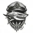 shark that has an anchor in their mouth wearing a sailor hat tattoo design idea