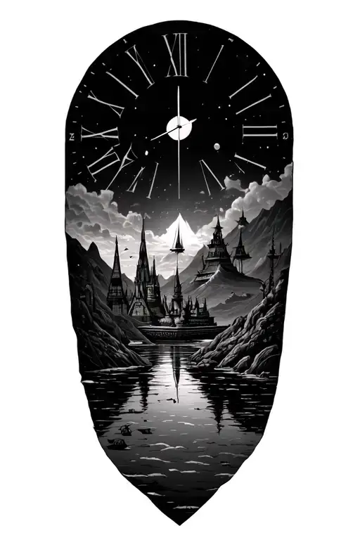 time and kingdom and travel tattoo design idea