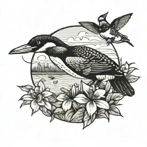 Loon and Bee Minnesota  Nature scene tattoo design idea