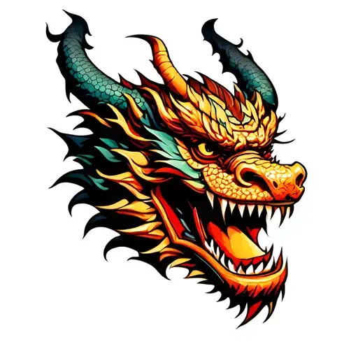 dragon oni mask with floating mine tattoo design idea