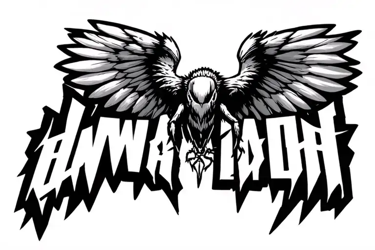 "WASP" war falcon with straight wings not curved. dna as filler and Gatorade style lighting bolts or sig runes tattoo design idea