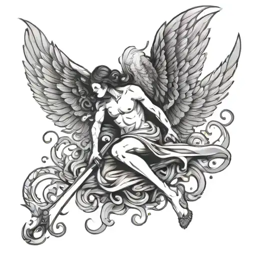 fallen angel falling tattoo design idea