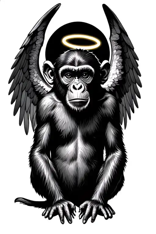 Monkey with wings and halo tattoo design idea