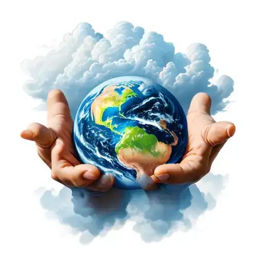 Hands holding the earth with clouds underneath the hands tattoo design idea