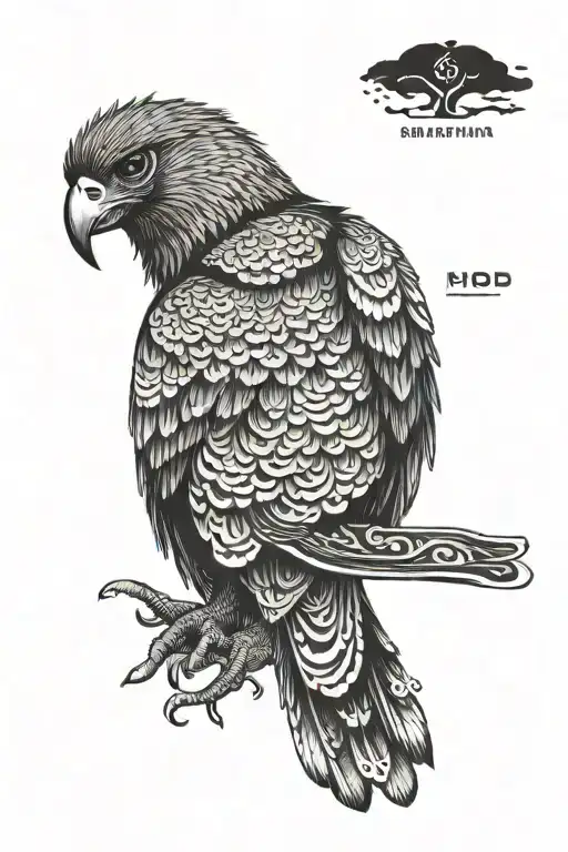 Brazilian caracara bird drawn entirely with African adinkras instead of boundary lines tattoo design idea