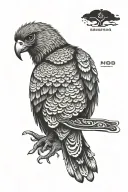 Brazilian caracara bird drawn entirely with African adinkras instead of boundary lines tattoo design idea