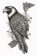 Brazilian caracara bird drawn entirely with African adinkras instead of boundary lines tattoo design idea