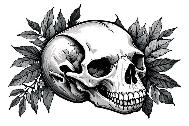 realistic animal skull with foliage tattoo design idea
