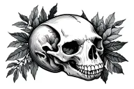 realistic animal skull with foliage tattoo design idea