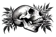 realistic animal skull with foliage tattoo design idea