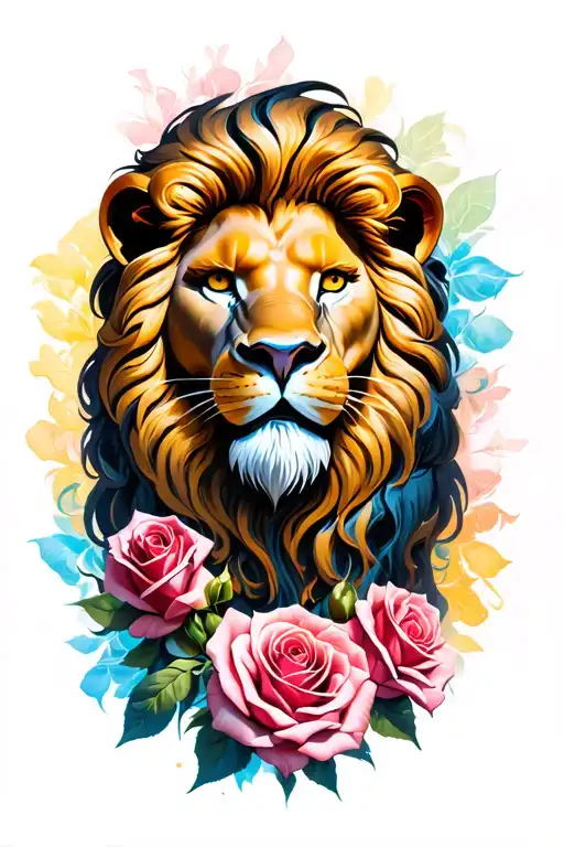 roses lion power god of the ares tattoo design idea