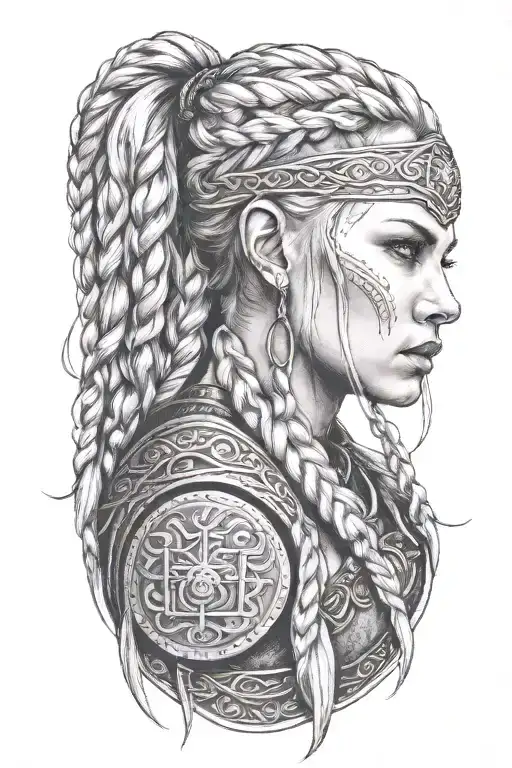 blond viking women with braids tattoo design idea