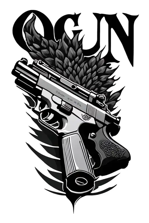 308 gun morphing into the name ogun tattoo design idea