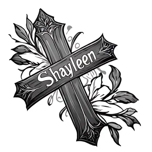 sideways cross with the name shayleen on it  tattoo design idea