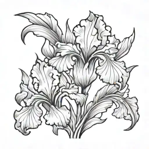 iris flower with gladiolus flower in fan out tile form  tattoo design idea