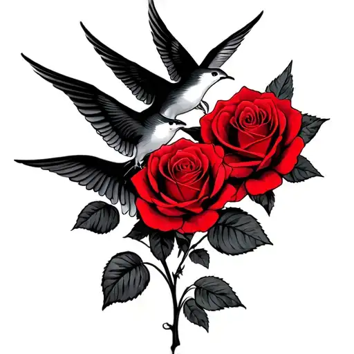4 swallows two red roses tattoo design idea